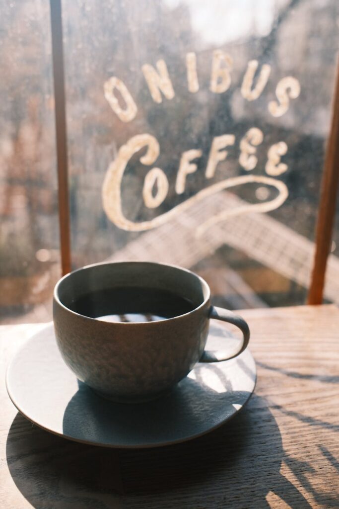 cozy cafe scene in tokyo with coffee cup